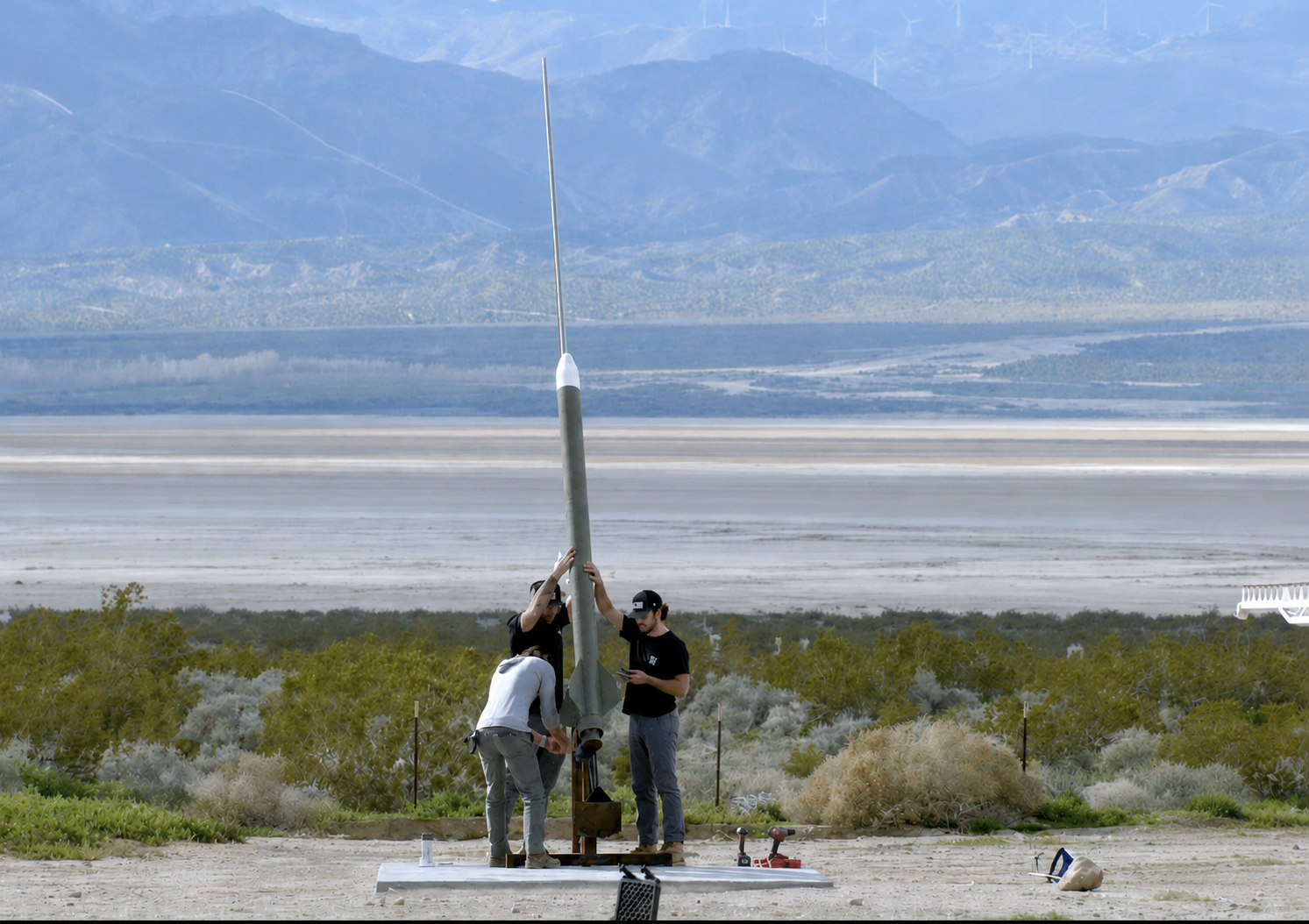 Furientis team preparing a flight test vehicle on the rail